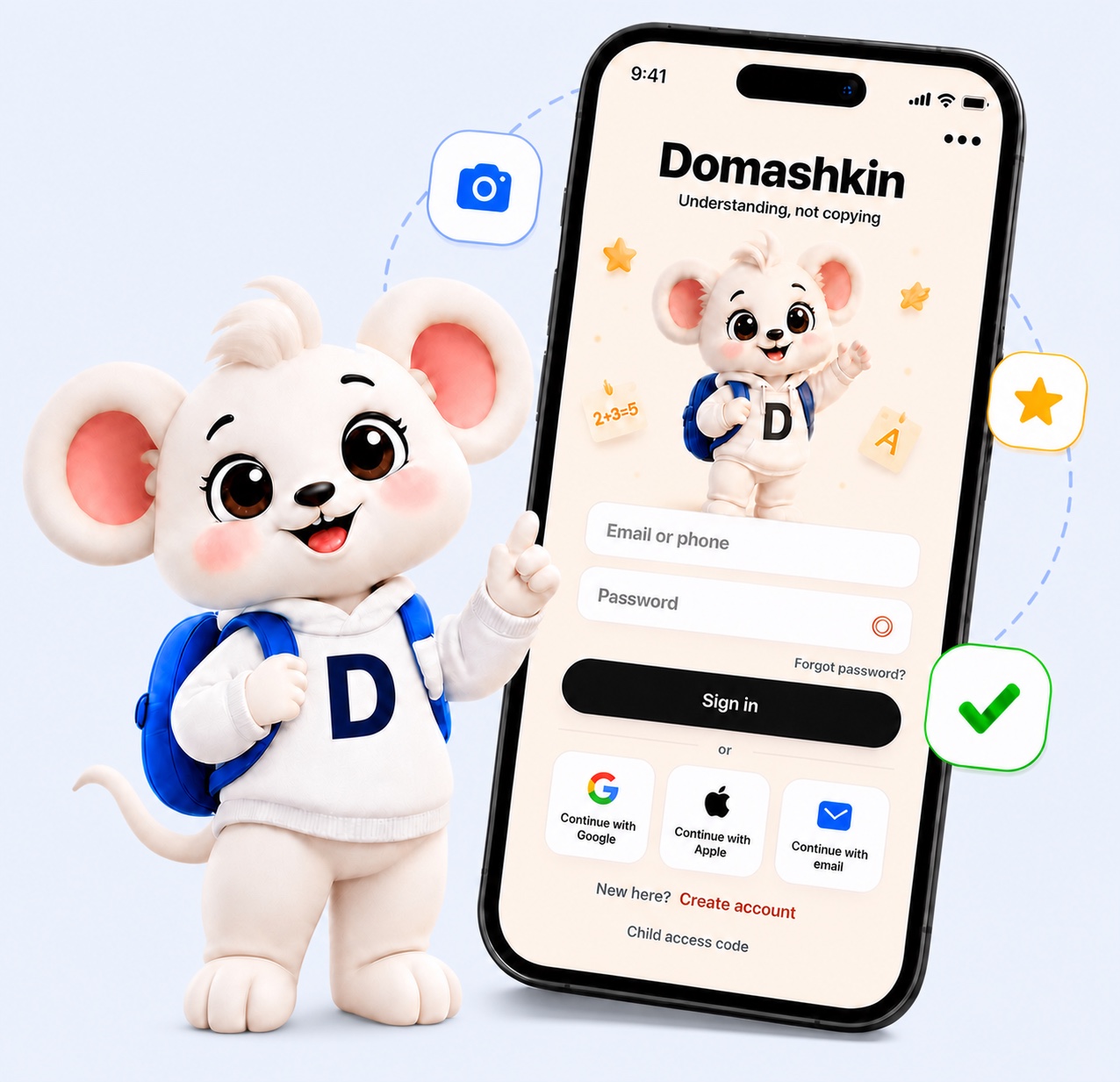 Domashkin mascot and the English learning app